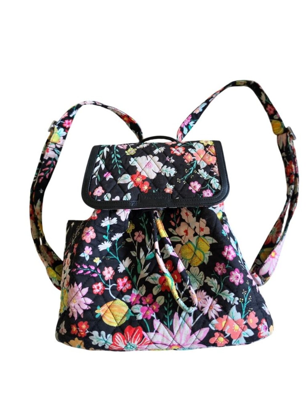 Vera Bradley Hilo Meadow Small Mini Fashion Backpack Phone Pockets Black Floral